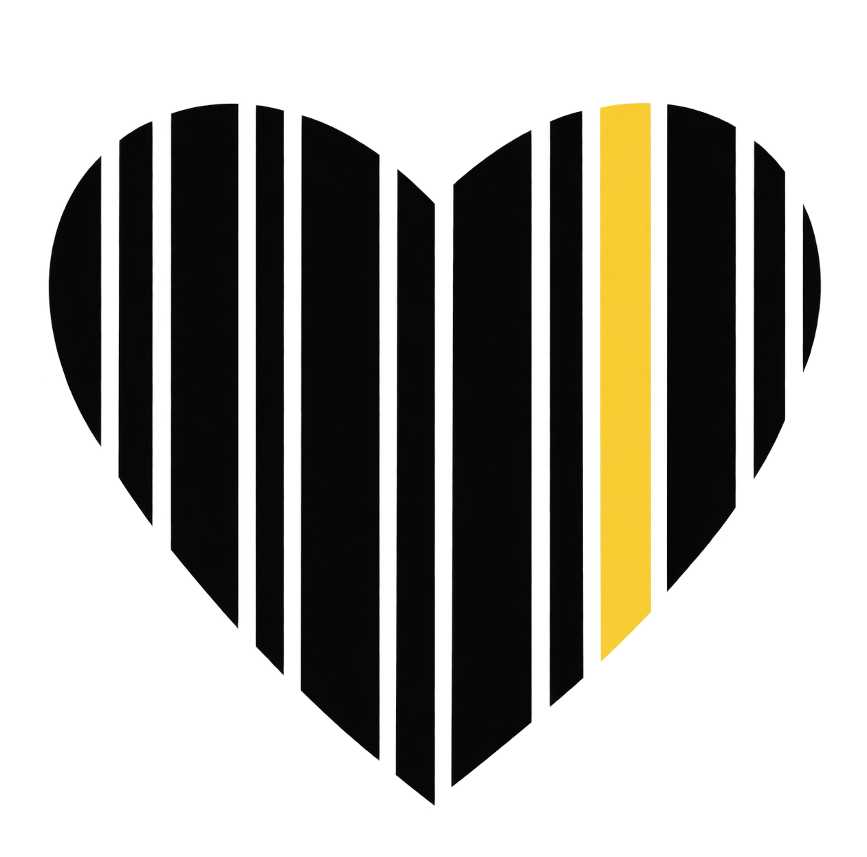 The original black and yellow barcode heart logo